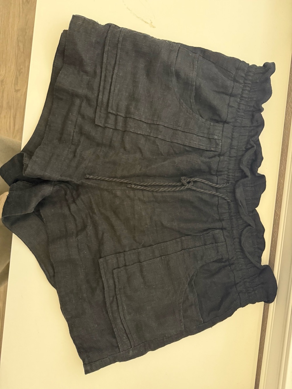 House of Harlow 1960 Black Drawstring Linen Shorts